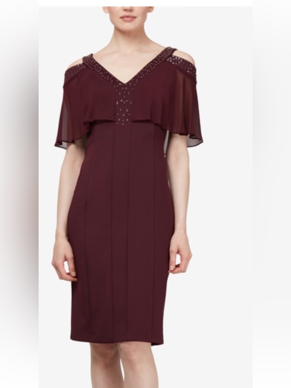 Ignite Evenings Cocktail Dress Size 14 Burgundy Cutout Shoulders Scuba Material